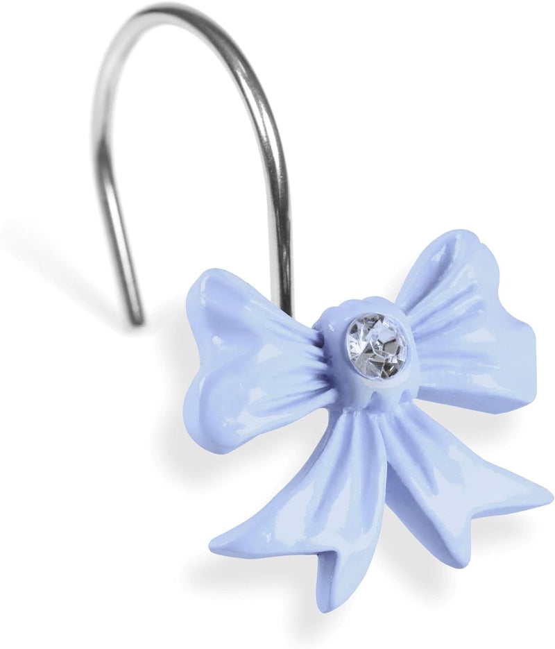 Popkozzi Blue Bow Shower Curtain Hooks: Cute Bow Knot Shaped Rustproof Stainless Steel Decorative Rings for Girls Kids & Elegant Bathroom Décor – Charming Accessory for Nursery Coastal & Cottage Bathrooms - Image 1